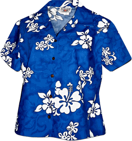 White Hibiscus Ladies Hawaiian Shirts Blue White Hibiscus Ladies Hawaiian Shirts Blue