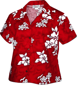 White Hibiscus Ladies Hawaiian Shirts Red White Hibiscus Ladies Hawaiian Shirts Red