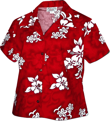 White Hibiscus Ladies Hawaiian Shirts Red