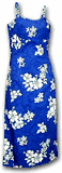 White Hibiscus Spaghetti Long Blue Hawaii Dress
