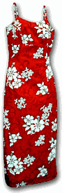 White Hibiscus Spaghetti Long Red Hawaii Dress White Hibiscus Spaghetti Long Red Hawaii Dress