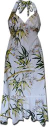 Whte Tropical Dress Bamboo Orchird Halter Style