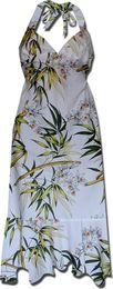 Whte Tropical Dress Bamboo Orchird Halter Style