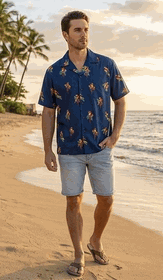 Wild Parrot Hawaiian Shirt for Mens 3912Navy