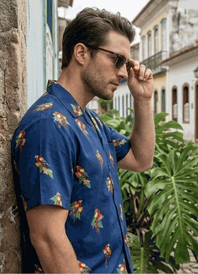Wild Parrot Hawaiian Shirt for Mens 3912Navy