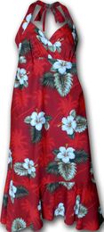 Women's Hawaiian Dress Hibiscus Island Red Halter 