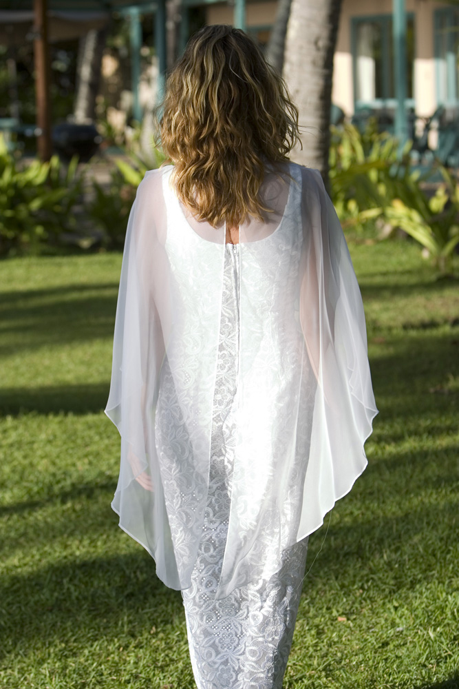 Coronado Beach Informal Beach Wedding Dress with Organza Shawl