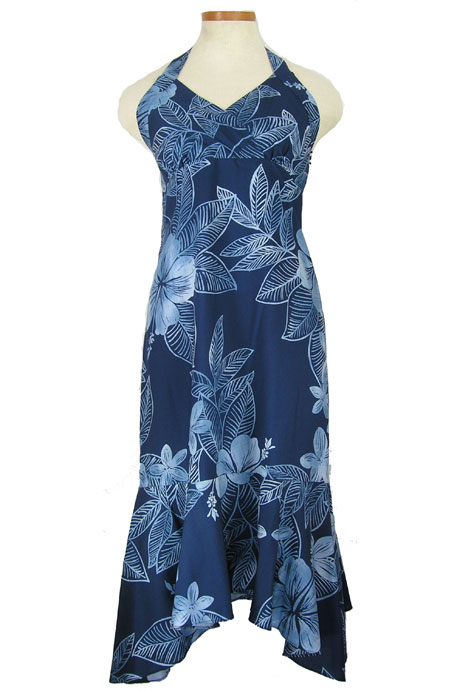 NEW! Hawaiian Beach Bridesmaid Dress - Navy Blue Vintage Hibiscus