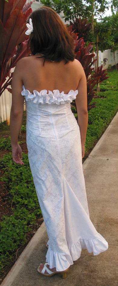 formal hawaiian wedding dresses White Beach Wedding Dress with White Hawaiian Print main image 1