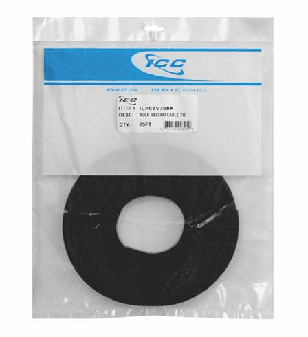 ICC-ICACSV75BK Velcro Tie Bulk 75ft - Black