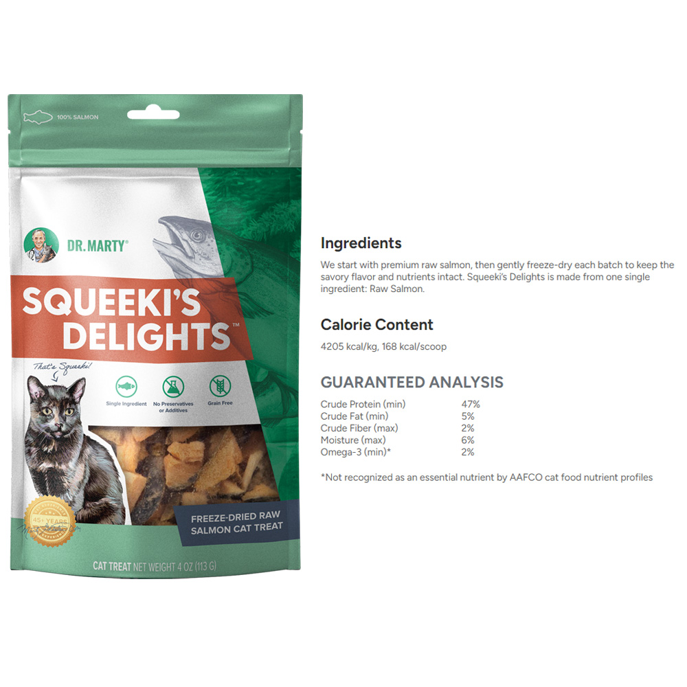 Dr. Marty Squeeki's Delights FreezeDried Raw Salmon Cat Treat, 4oz