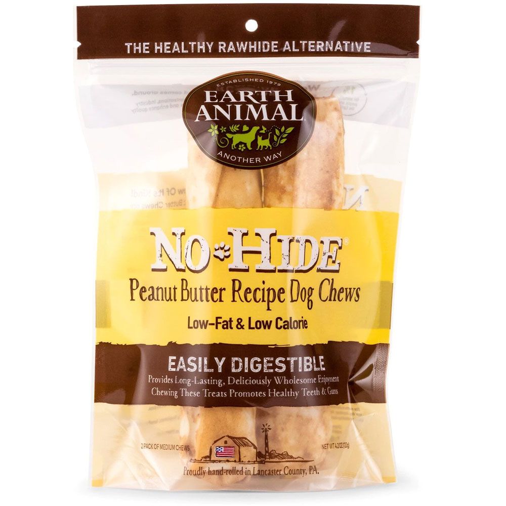 Earth Animal NoHide Long Lasting Natural Rawhide Alternative Peanut Butter Recipe Medium Chew
