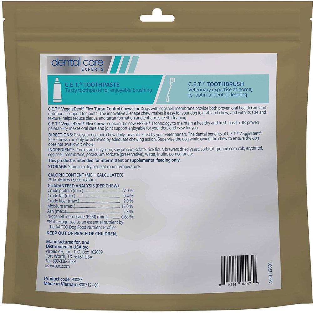 Virbac C.E.T. VeggieDent Flex + Joint Health Dental Chews for Medium