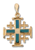 14K Gold Jerusalem Cross Pendant 1"  / 23MM With King Salomon Gemstone