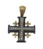 14k Gold Jerusalem Cross pendant set with Black and Clear Diamonds hand crafted in Israel 1" 26 mm