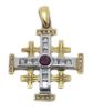 14K Gold Jerusalem Cross pendant set with Diamonds and Ruby hand crafted in Israel 1" 26 mm