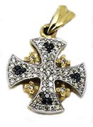 14K Gold Jerusalem Cross pendant set with Diamonds handcrafted in Israel