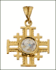 14K Gold Jerusalem Cross set with ancient Roman Glass 3/4"