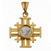 14K Gold Jerusalem Cross set with Ancient Roman Glass 3/4"