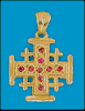 14K Gold JERUSALEM Cross set with Rubies 21mm