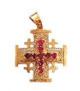 14K Gold Jerusalem Cross set with Rubies
