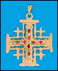 14K Gold Jerusalem Cross set with Rubies and Cubic Zirkonia 28MM