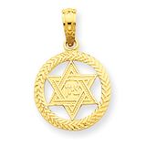 14k Gold Star of David in Circle pendant with Zion Israel in Hebrew center 20 mm 