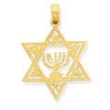 14K Gold Star of David Megan David with Menorah Pendant 27 mm