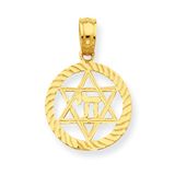 14K Gold Star of David pendant and Chai Life in Hebrew in Circle 18 mm 