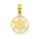 14K Gold Star of David pendant in Circle Frame with Zion ISRAEL in Hebrew from the Bible 18 mm