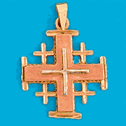 14K Gold Jerusalem Cross 3 tone Gold: yellow, pink and white 30MM