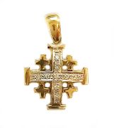 14K Gold Jerusalem Cross set with 0.07 karat Diamonds from Israel
