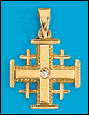 14K Gold Jerusalem Cross set with one Diamond 0.05 ct