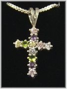 925 SILVER small cross pendant with CZ stones 18" silver chain