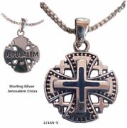 925 Silver Ornate Jerusalem Cross & Blue Lapis Necklace  925 Silver Ornate Jerusalem Cross & Blue Lapis Necklace