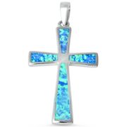 925 Silver with Opal cross pendant 1" / 25 mm with 18" silver necklace  