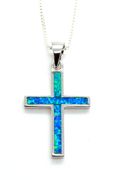 925 Sterling Silver with Opal Cross pendant 18" necklace