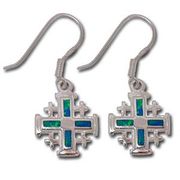 Jerusalem Cross Synthetic Opal and Sterling Silver Earrings