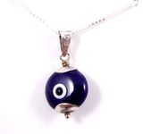 Blue Evil Eye sterling silver pendant from Israel with 18" silver necklace