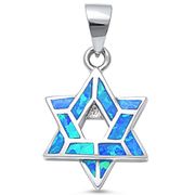 Blue Opal Star of David .925 Sterling Silver Pendant 1" / 24 mm