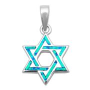 Blue Opal Star of David .925 Sterling Silver Pendant 1" 24 mm with the bail
