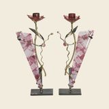Cancer Awareness Pair of two candleholders with pink mosaic glass by Gary Rosenthal 