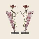 Cancer Awareness Pair of two candleholders with pink mosaic glass by Gary Rosenthal 