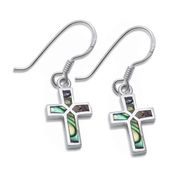 Dangle Style Abalone Shell Cross .925 Sterling Silver Earrings
