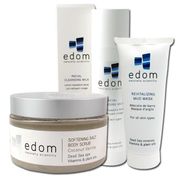 Edom Dead Sea Skin Care Kit for Humid Weather: Cleansing Milk, revitalizing Mud Mask, Coconut Vanilla Body Scrub