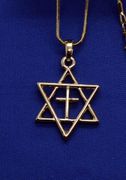 Gold plated Jewish star of David with cross messianic necklace Israel pendant