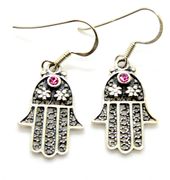 HAMSA earrings 925 sterling silver with GARNET  SIZE 3/4" GIFT BOXED