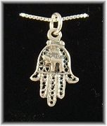 Hamsa hand Amulet sterling silver pendant with sterling box chain