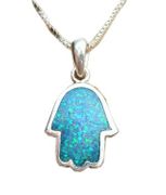 Hamsa necklace hand of God sterling silver w/ Opal 18" chain