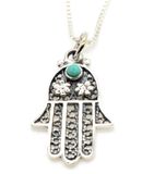Hamsa pendant Hand of God sterling silver with Turquoise 18" necklace Hamsa pendant Hand of God sterling silver with Turquoise 18" necklace